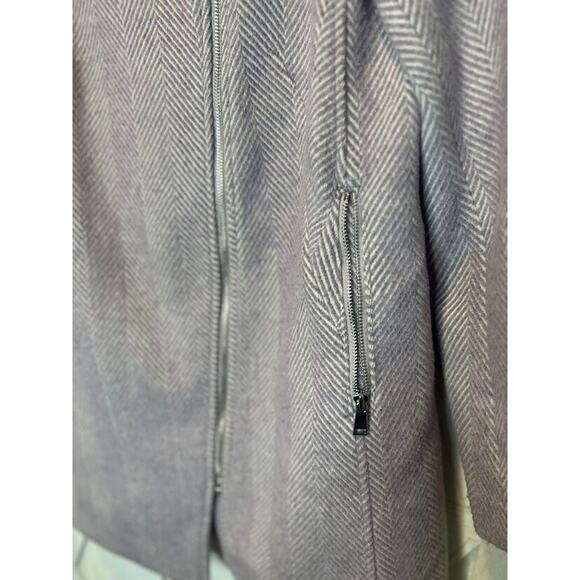 LOFT Lilac Wool Blend Pea Coat Jacket Herringbone Asymmetric Zip Pockets Small - Picture 8 of 11